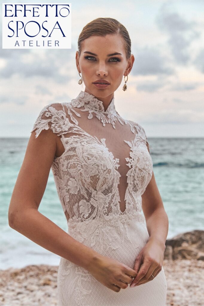 abito sposa con scolla all'americana in pizzo